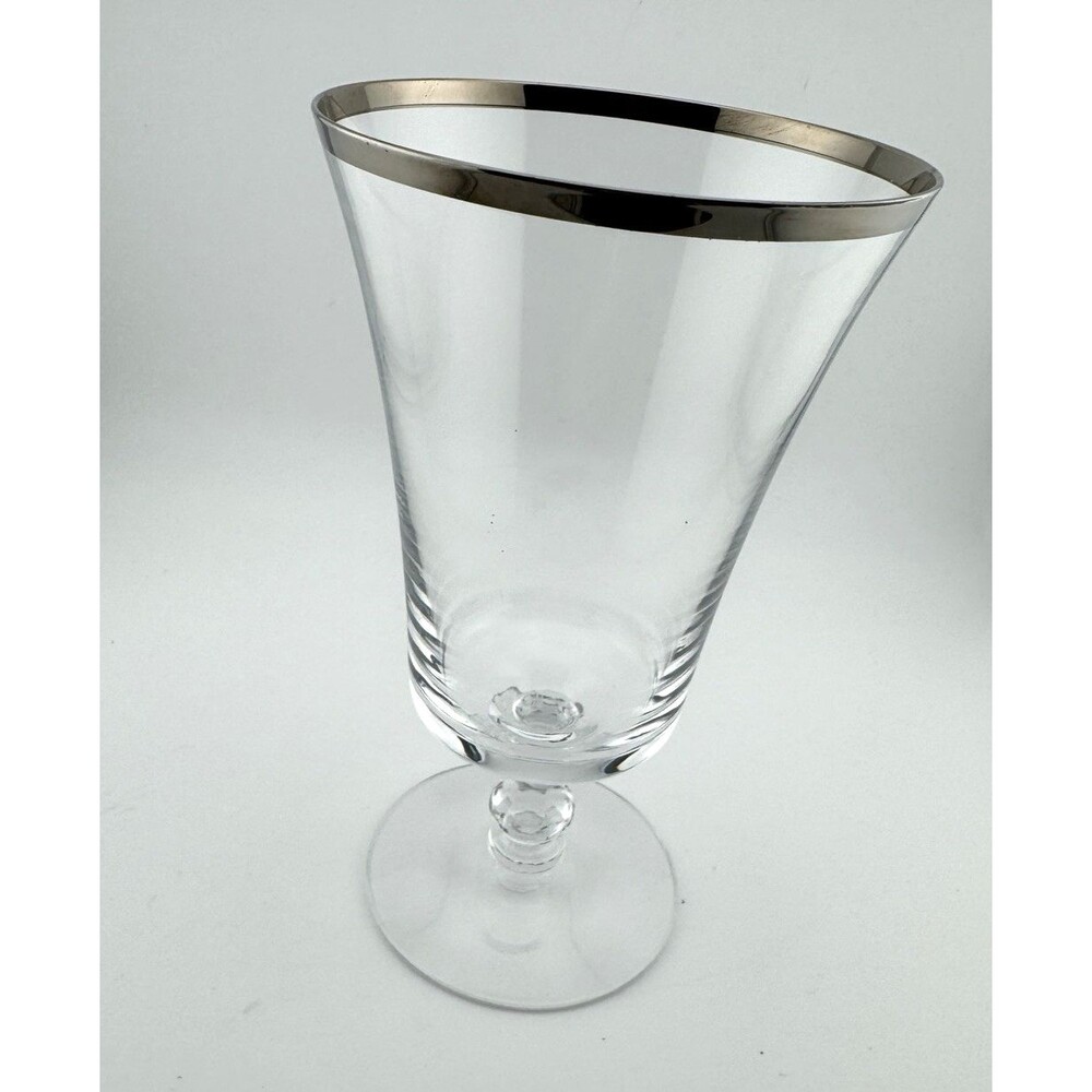Fostoria Glass Sheffield Water Goblet Vintage Clear Crystal Platinum Rim USA